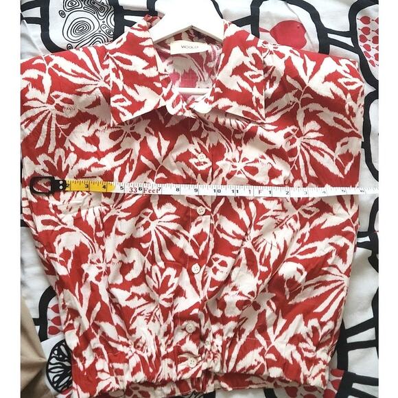 NWOT Floral Button Down Crop Top M - Picture 4 of 6